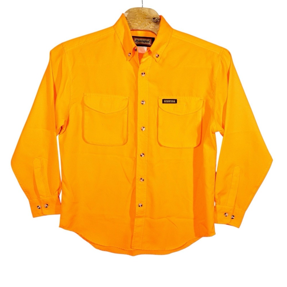 Remington Blaze Orange‎ Button Up Long Sleeve Shirt Mens Large Hunting Sporting